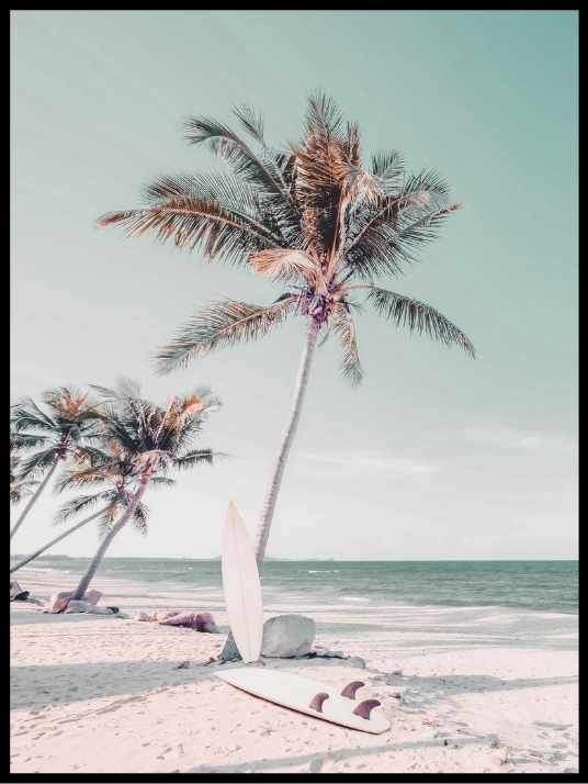 Surfboard and palms - Poster