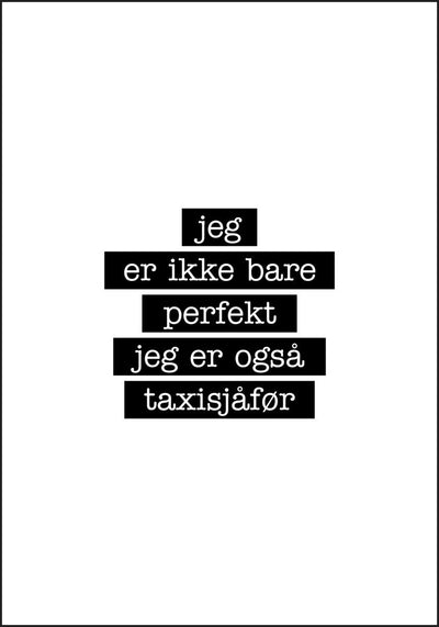 Taxisjåfør - Jeg er ikke bare perfekt Plakat - Plakatbar.no