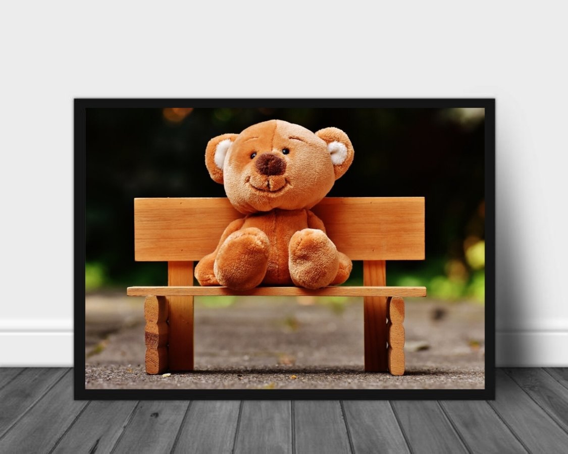 Teddybjørn på benk poster - Plakatbar.no