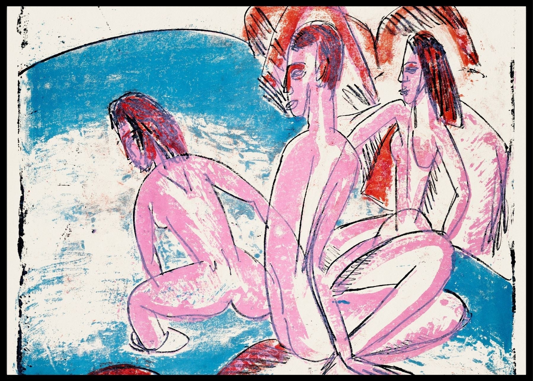Three bathers by stones, Ernst Ludwig Kirchner - Plakat - Plakatbar.no
