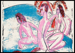 Three bathers by stones, Ernst Ludwig Kirchner - Plakat - Plakatbar.no