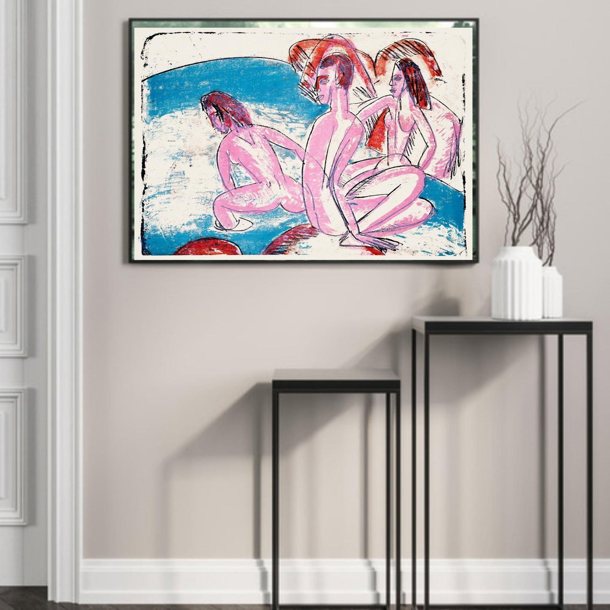 Three bathers by stones, Ernst Ludwig Kirchner - Plakat - Plakatbar.no