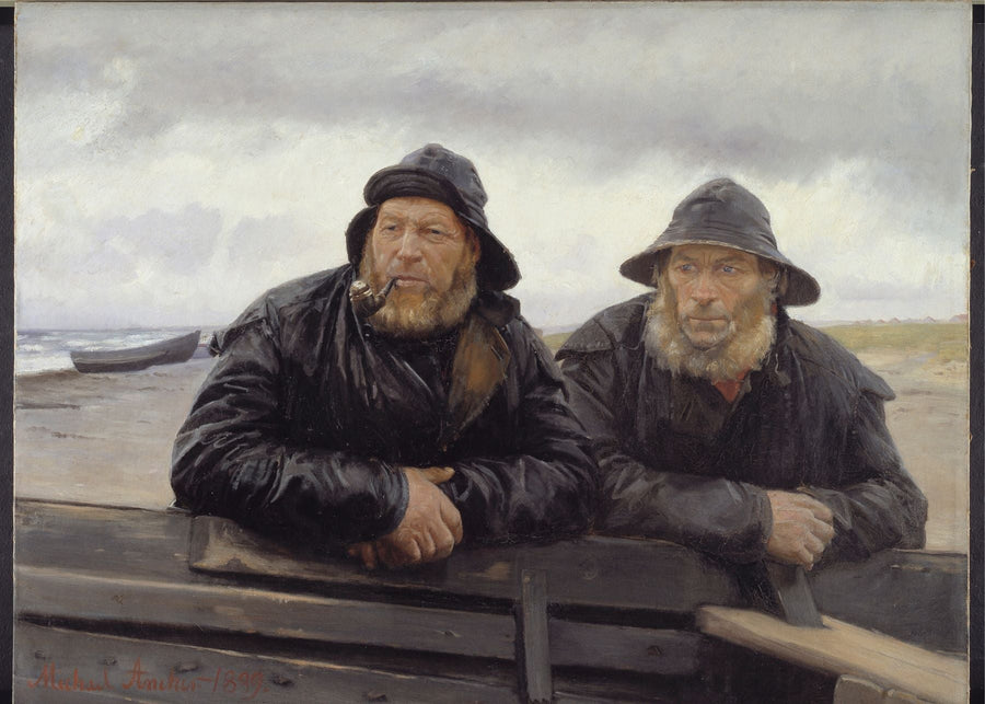 Two fishermen by a boat - Michael Ancher - poster or canvas