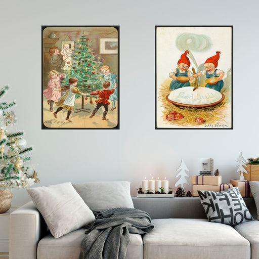 To grøtnisser - Retro juleplakat - Jenny Nystrøm - Plakatbar.no