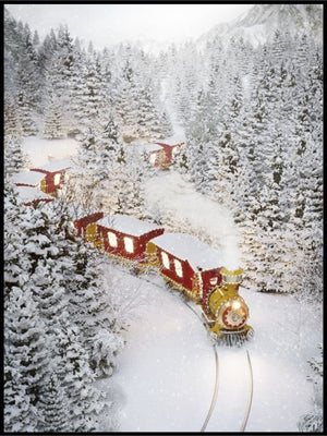 Tog gjennom vinterlandskap - Plakat eller lerret - Plakatbar.no