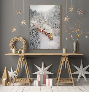 Tog gjennom vinterlandskap - Plakat eller lerret - Plakatbar.no