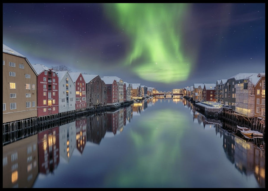 Trondheim by, nordlys - Plakat