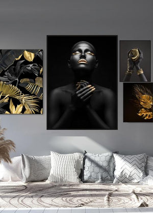 Tropical Leaves Poster 2 - Black Gold - Plakatbar.no