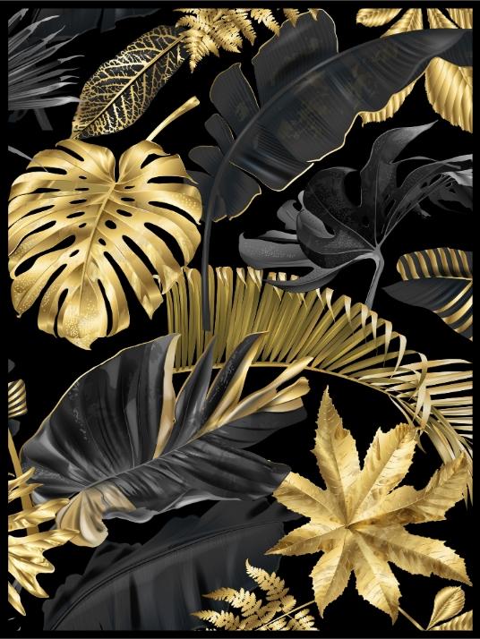 Tropical Leaves plakat - sort guld