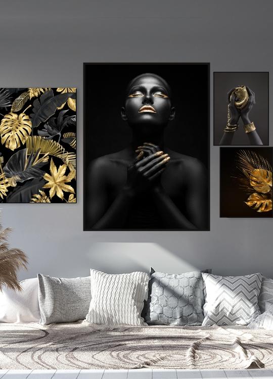 Tropical Leaves Poster - Black Gold - Plakatbar.no