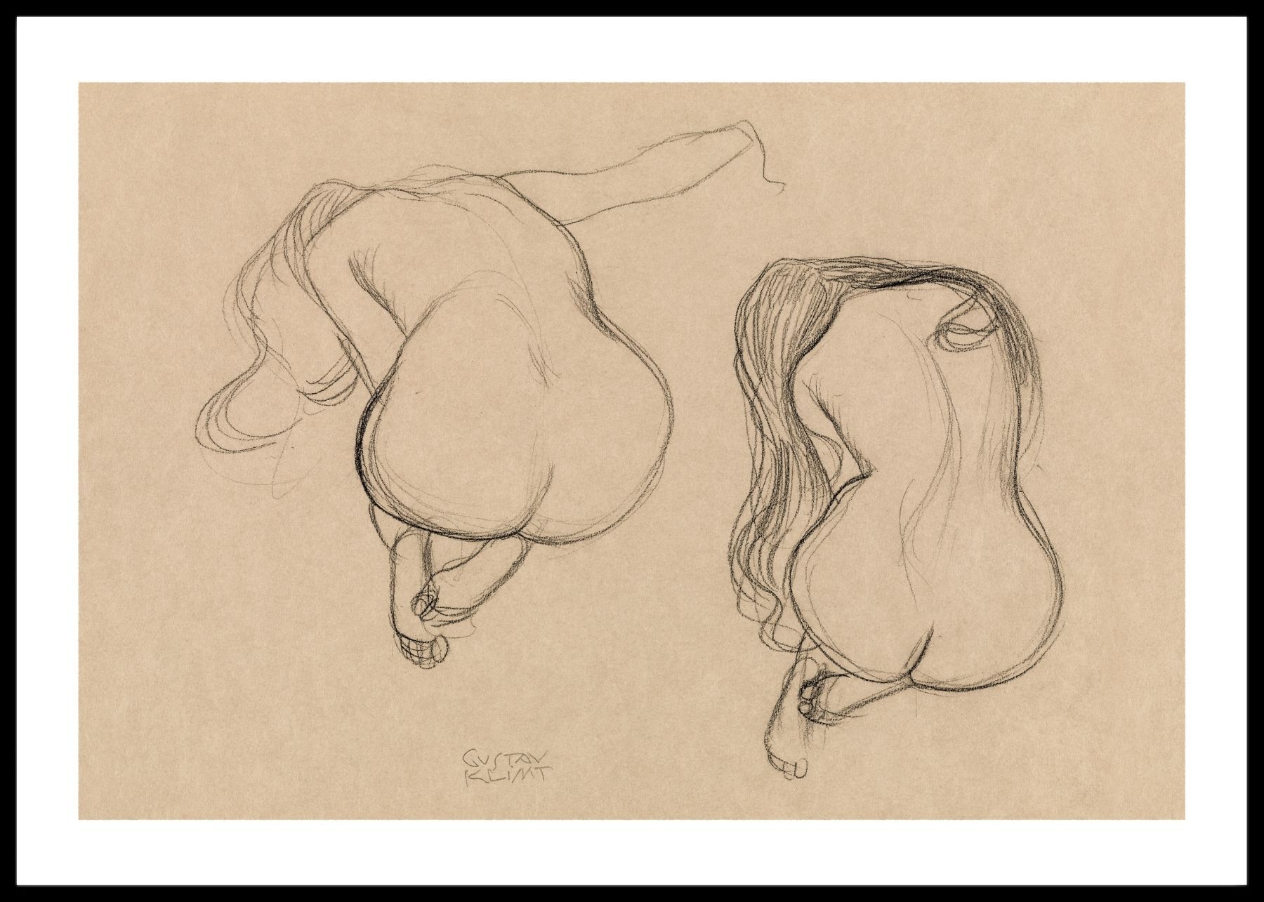 Two studies of a seated nude with long hair, Gustav Klimt- Plakat - Plakatbar.no