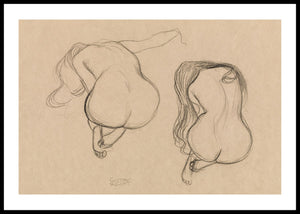 Two studies of a seated nude with long hair, Gustav Klimt- Plakat - Plakatbar.no