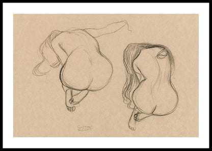Two studies of a seated nude with long hair, Gustav Klimt- Plakat - Plakatbar.no