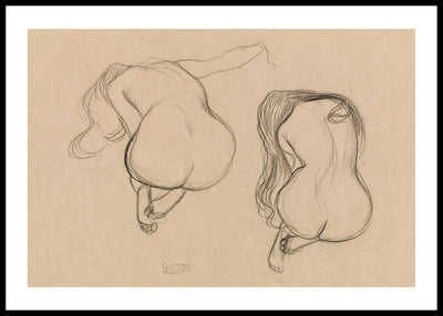 Two studies of a seated nude with long hair, Gustav Klimt- Plakat - Plakatbar.no