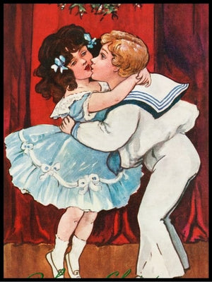 Under mistelteinen - Gammeldags juleplakat - Plakatbar.no