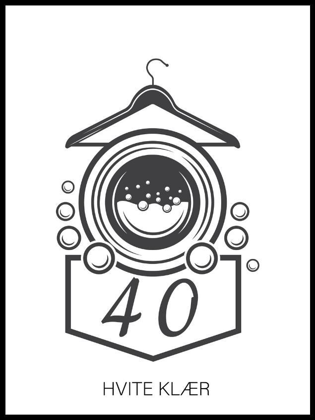 Vaskeplakat 40 grader - hvite plagg - Plakatbar.no