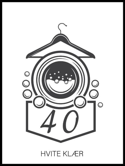 Vaskeplakat 40 grader - hvite plagg - Plakatbar.no