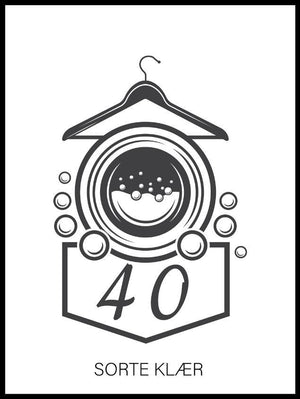 Vaskeplakat 40 grader sort - Plakatbar.no