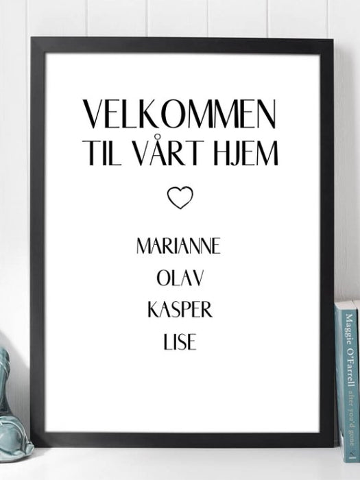 Velkommen - Familieplakat med egne navn - Plakatbar.no
