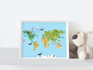 Verdenskart med dyr til barn 03 - Plakatbar.no