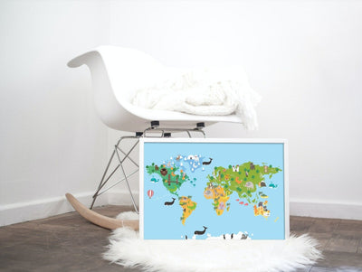 Verdenskart med dyr til barn 03 - Plakatbar.no