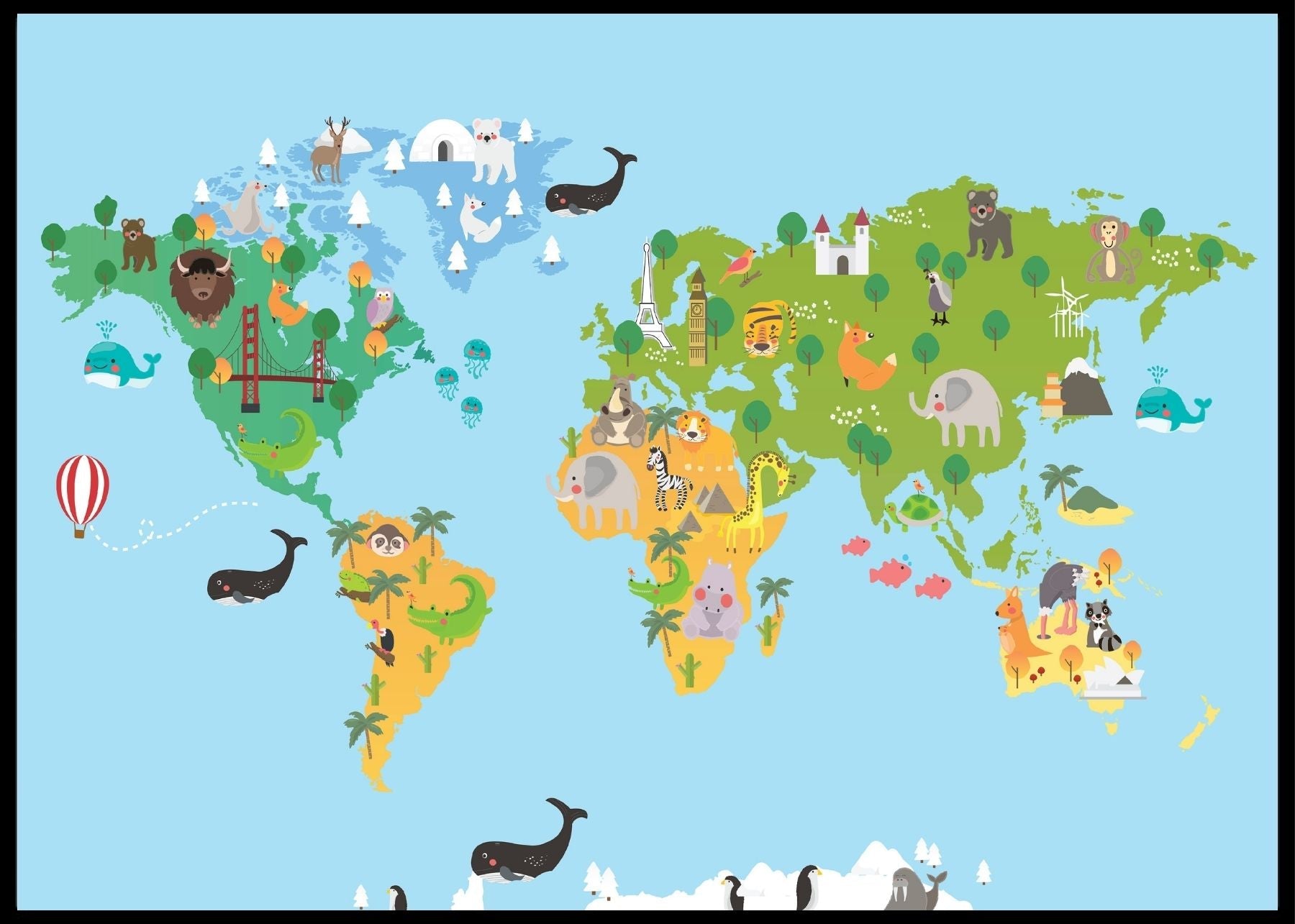Verdenskart med dyr til barn 03 - Plakatbar.no