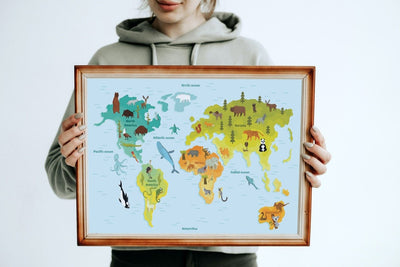 Verdenskart med dyr til barn 04 - Plakatbar.no