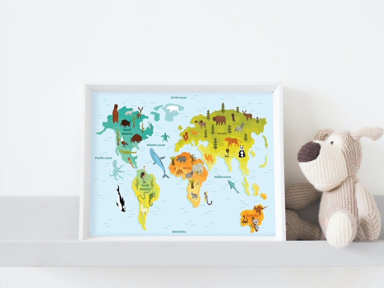 Verdenskart med dyr til barn 04 - Plakatbar.no