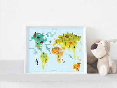 Verdenskart med dyr til barn 04 - Plakatbar.no