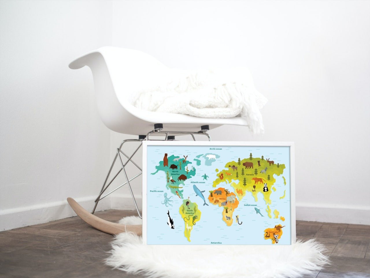 Verdenskart med dyr til barn 04 - Plakatbar.no