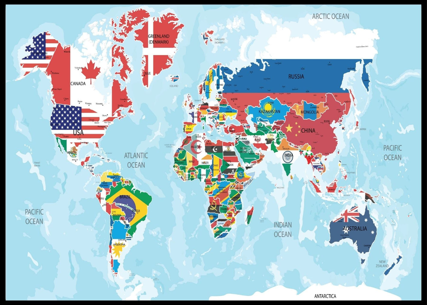 Verdenskart med flagg - Plakatbar.no