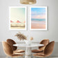 Vintage sommer strand med pastellparasoller - Plakat - Plakatbar.no