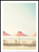 Vintage sommer strand med pastellparasoller - Plakat - Plakatbar.no