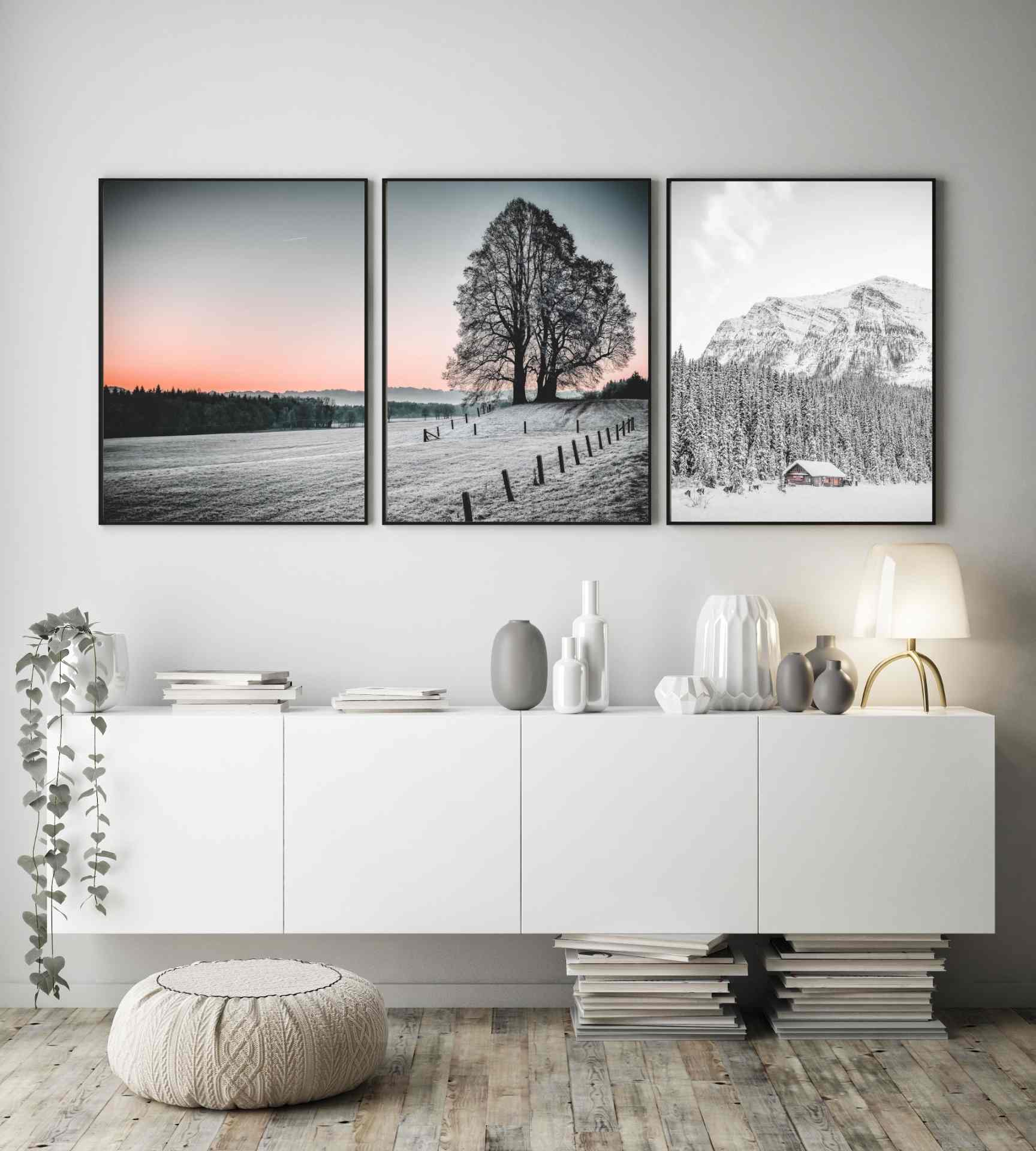 Vinterlandskap med solnedgang - plakat - Plakatbar.no