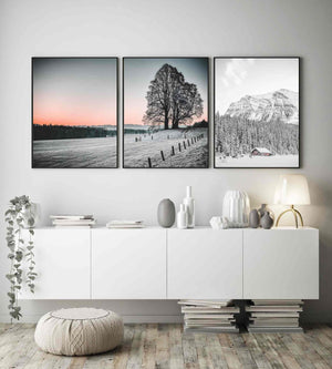Vinterlandskap med solnedgang - plakat - Plakatbar.no