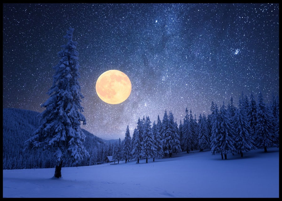 Winter forest and full moon posters