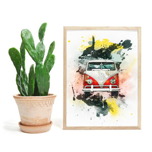VW T2 Hippiebussen 1967 - Fargerik og nostalgisk plakat - Plakatbar.no