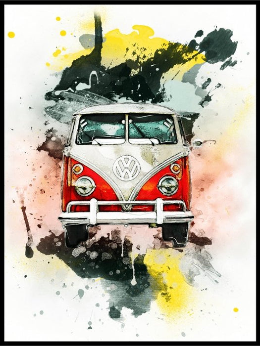 VW T2 Hippiebussen 1967 - Fargerik og nostalgisk plakat - Plakatbar.no