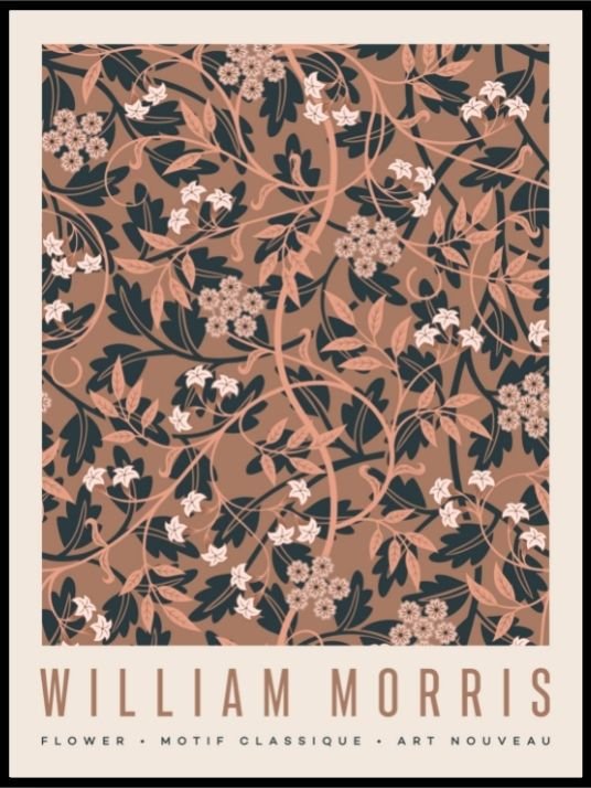 William Morris - orange and black flowers poster