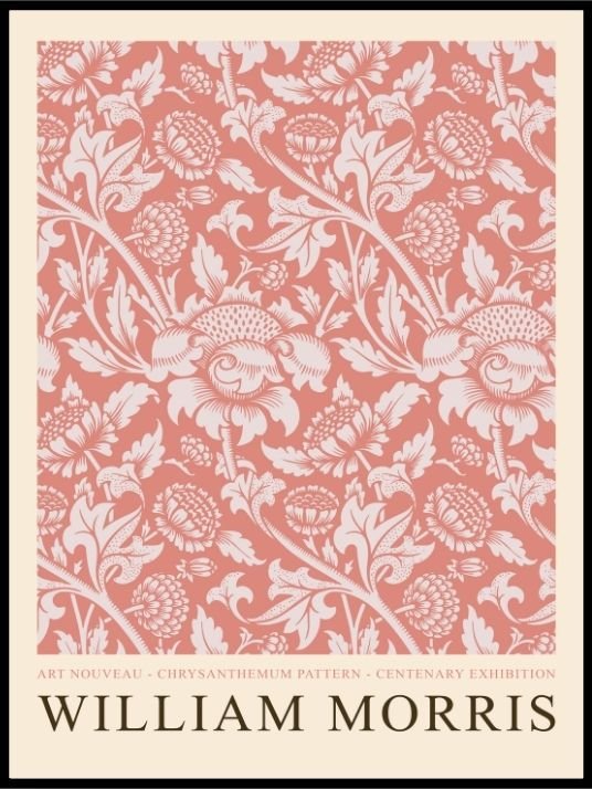 William Morris - red flowers poster