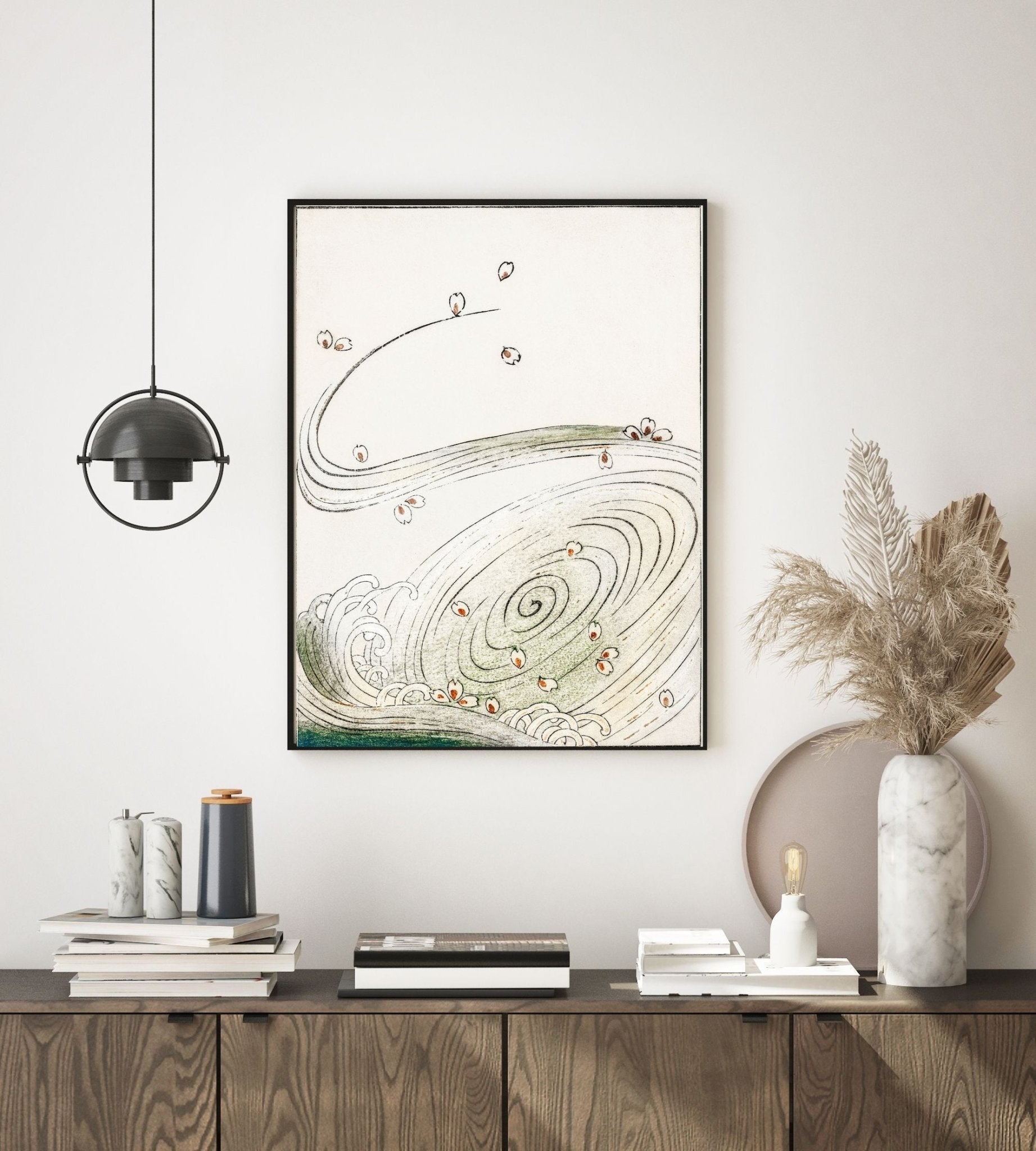 Wind and flower illustration from Bujutsu Sekai, Watanabe Seitei - Plakat - Plakatbar.no