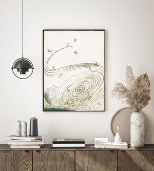 Wind and flower illustration from Bujutsu Sekai, Watanabe Seitei - Plakat - Plakatbar.no