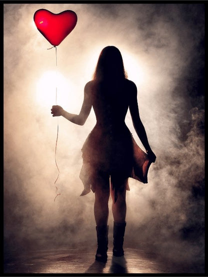Woman with a heart shaped balloon Poster - Plakatbar.no