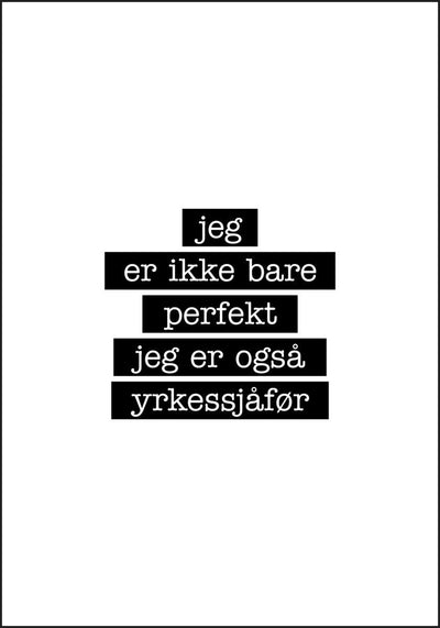 Yrkessjåfør - Jeg er ikke bare perfekt Plakat - Plakatbar.no